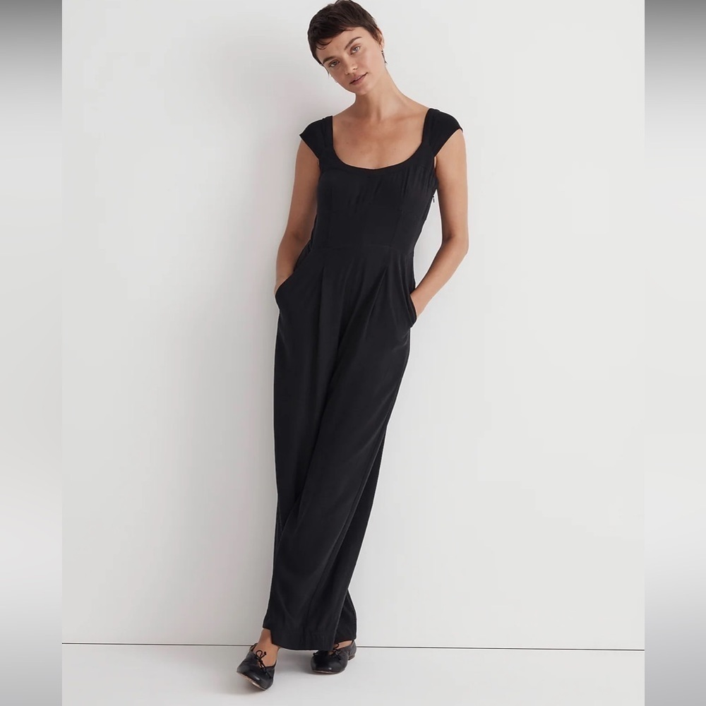 Madewell Cap-Sleeve Crop Wide-Leg Jumpsuit black